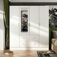 thumbnail image 1 of WIAWG Modern Mirrored Armoire Closet for Bedroom, 4 Door Wardrobe with Hanging Rods, Drawers and Shelves, White, 1 of 10