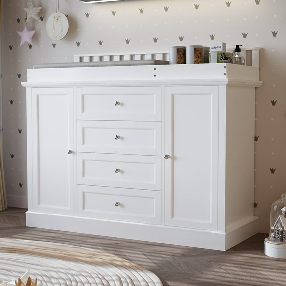 WIAWG Nursery Dresser with Changing Table Top, 46" W Baby Dresser with 2 Drawers,White