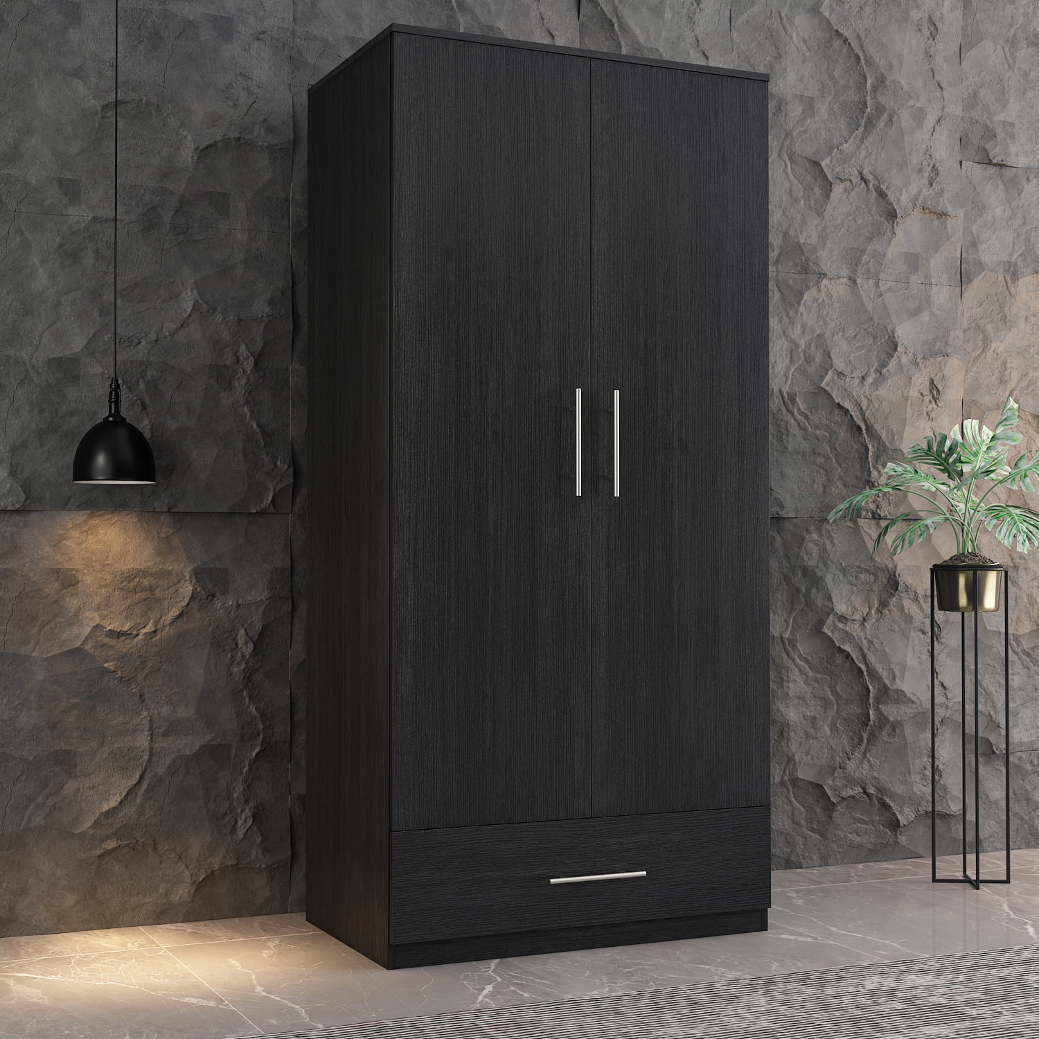 WIAWG Double Door Tall Wooden Wardrobe Cabinet, Large Armoire Closet ...
