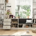 thumbnail image 1 of WIAWG Upholstered Shoe Storage Bench with Drawers, Beige Seat with Black Cushion, 3-Drawer and Open Shelves,Off-White, 1 of 8