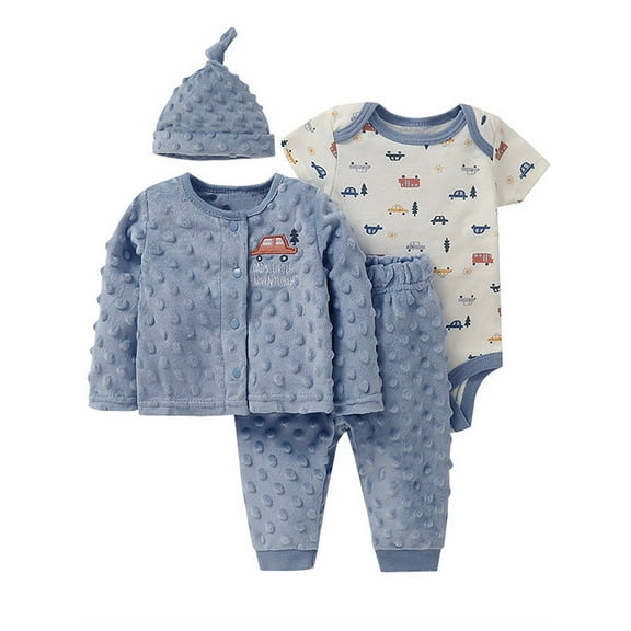 WIBACKER 0-12M Baby Boys' 4-Piece Warm Velvet Car Outfit Sets, Little Jacket, Pants, Bodysuit and Hat Set