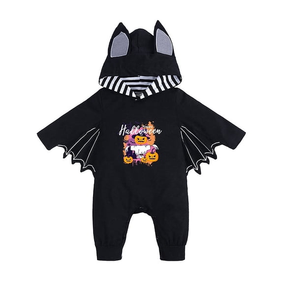 WIBACKER 0-18M Bat Halloween Costumes for Newborn Baby Boy, Pumpkin Cosplay Hoodie Romper for Infant Girls