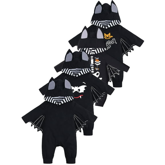 WIBACKER My First Halloween Bat Costumes for Newborn Baby Boy, Infant Girls Cosplay Hoodie Romper Set - 1Pcs Solid Black