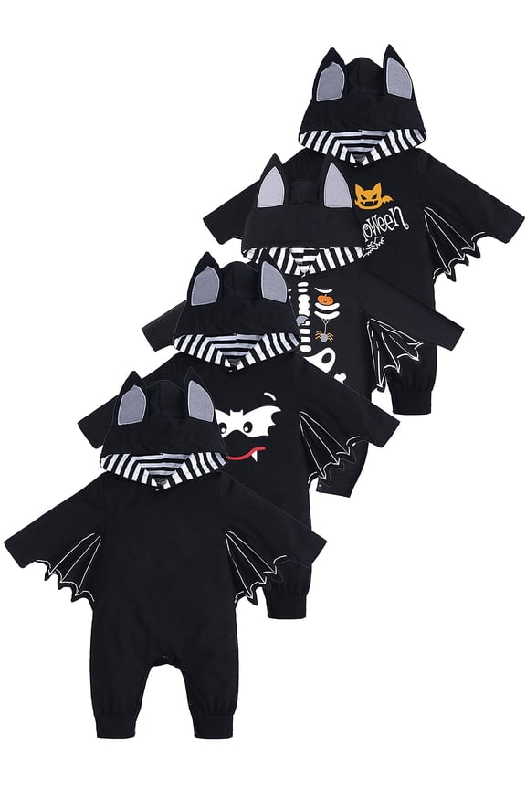My First Halloween Bat Costumes for Newborn Baby Boy, Infant Girls Cosplay Hoodie Romper Set - 1Pcs Solid Black