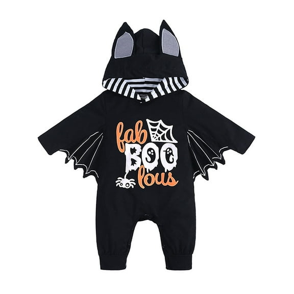 WIBACKER 0-18M Halloween Bat Costumes for Newborn Baby Boy, Boo Cosplay Hoodie Romper for Infant Girls