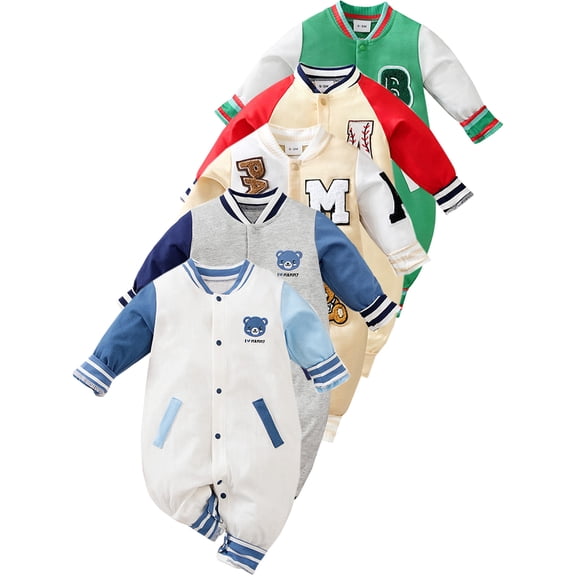 WIBACKER 0-18 Months Newborn Baby Boy Onesie, Infant Long Sleeve Cotton Romper, Boys Bodysuit Fall Spring Outfits - Bears