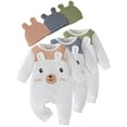 thumbnail image 1 of WIBACKER 0-18M Baby Boys Cartoon Bear Long Sleeve Jumpsuit and Hat Spring Fall Outfits Clothes, 1 of 9