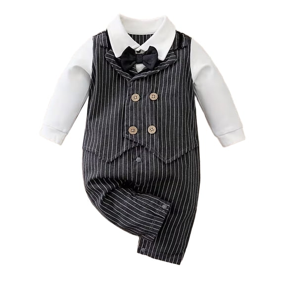 WIBACKER 0-18M Newborn Baby Boys Gentleman Romper Infant One Piece Long Sleeve Bowtie Outfit Formal Wear Tuxedo Suit