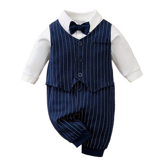 WIBACKER 0-18M Newborn Baby Boys Gentleman Romper Infant One Piece Long Sleeve Bowtie Outfit Formal Wear Tuxedo Suit