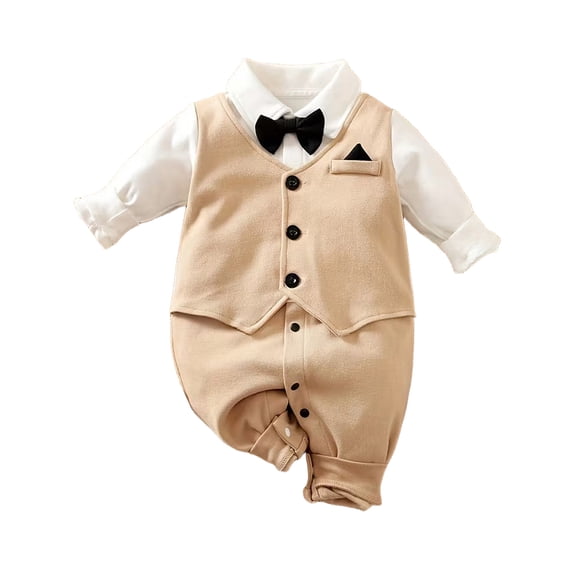 WIBACKER 0-18M Newborn Baby Boys Gentleman Romper Infant One Piece Long Sleeve Bowtie Outfit Formal Wear Tuxedo Suit