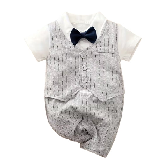 WIBACKER 0-18M Newborn Baby Boys Gentleman Romper Infant One Piece Short Sleeve Bowtie Outfit Formal Wear Tuxedo Suit