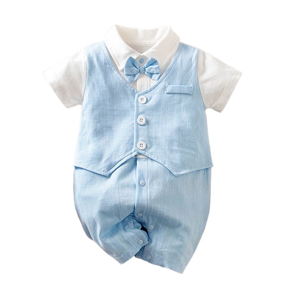 WIBACKER 0-18M Newborn Baby Boys Gentleman Romper Infant One Piece Short Sleeve Bowtie Outfit Formal Wear Tuxedo Suit