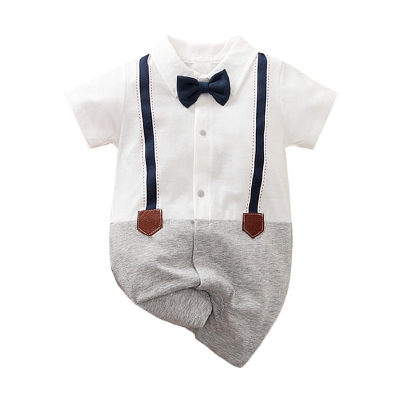 WIBACKER 0-18M Newborn Baby Boys Gentleman Romper Infant One Piece Short Sleeve Bowtie Outfit Formal Wear Tuxedo Suit