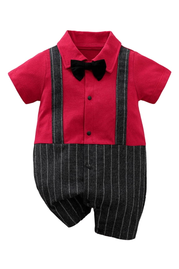 0-18M Newborn Baby Boys Gentleman Romper Infant One Piece Short Sleeve Bowtie Outfit Formal Wear Tuxedo Suit