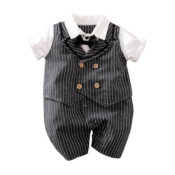 WIBACKER 0-18M Newborn Baby Boys Gentleman Romper Infant One Piece Short Sleeve Bowtie Outfit Formal Wear Tuxedo Suit