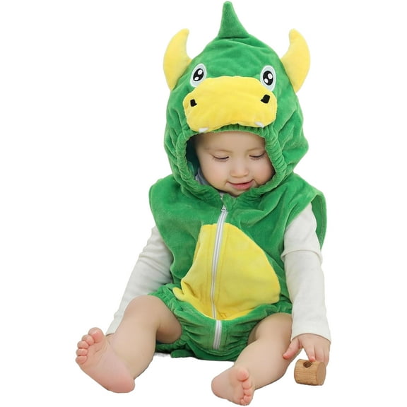 WIBACKER 0-24M Baby Boy Dinosaur Costume for Themed Parties and Halloween, Flannel Hooded Outfit Suit