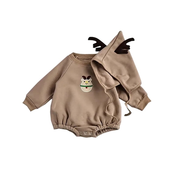WIBACKER Baby Christmas Tree Sweatshirt Romper with Lining + Hat, Newborn Girl Boy Outfits Set