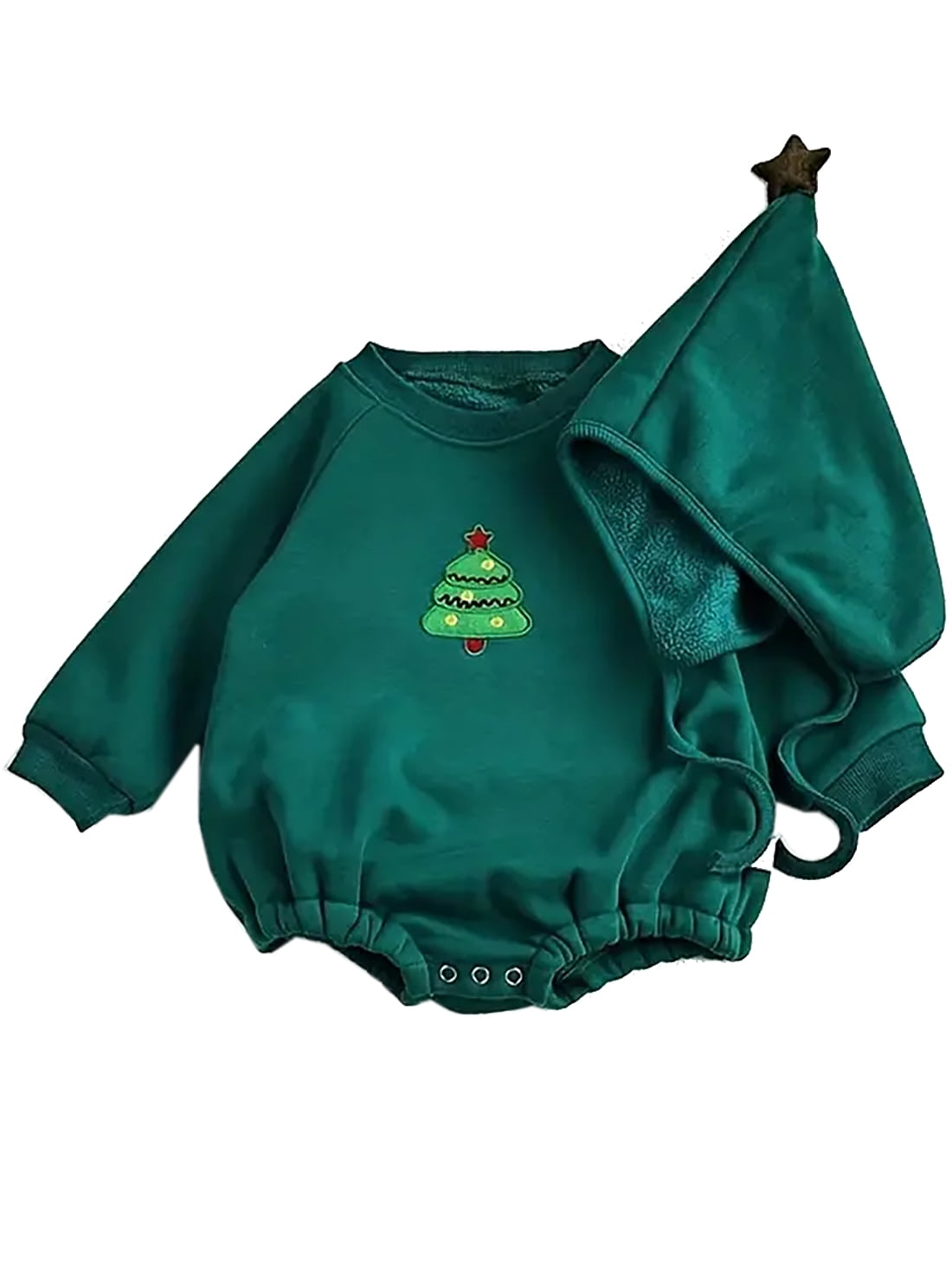 WIBACKER Baby Christmas Tree Sweatshirt Romper with Lining + Hat ...