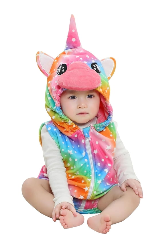 0-24M Baby Girls Unicorn Flannel Romper Animal Halloween Costume Hooded Outfit Suit