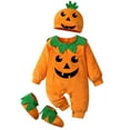 thumbnail image 1 of WIBACKER 0-24M Baby Halloween Pumpkin Costumes Unisex Newborn Infant Flannel Outfit Halloween Dress Up Romper + Hat + Socks, 1 of 15