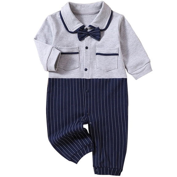 WIBACKER 0-24M Newborn Baby Boys Gentleman Romper Infant Cotton One Piece Long Sleeve Bowtie Outfit Formal Wear Tuxedo Suit