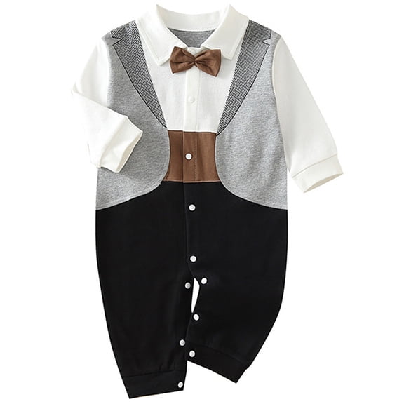 WIBACKER 0-24M Newborn Baby Boys Gentleman Romper Infant Cotton One Piece Long Sleeve Bowtie Outfit Formal Wear Tuxedo Suit