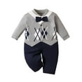 thumbnail image 1 of WIBACKER 0-24M Newborn Baby Boys Gentleman Romper Infant Cotton One Piece Long Sleeve Bowtie Outfit Formal Wear Tuxedo Suit, 1 of 10