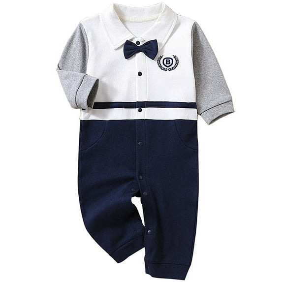 WIBACKER 0-24M Newborn Baby Boys Gentleman Romper Infant Cotton One Piece Long Sleeve Bowtie Outfit Formal Wear Tuxedo Suit