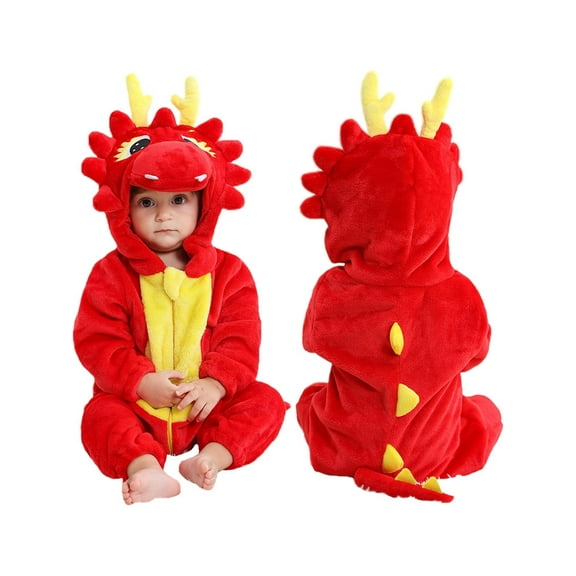 WIBACKER 0-3T Unisex Baby Animal Costume Winter Autumn Flannel Hooded Romper Christmas and Halloween Dinosaur Cosplay Jumpsuit
