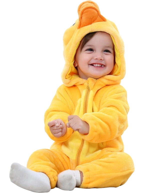 0-3T Unisex Baby Animal Costume Winter Autumn Flannel Hooded Romper Christmas and Halloween Duck Cosplay Jumpsuit