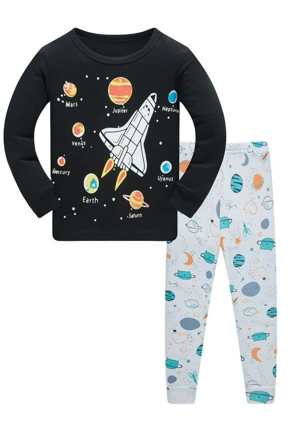 1-10 Year Boys' 2-Piece Pajamas Set Long Sleeve Sleepwear Pjs 100% Cotton For Kids and Toddler Boys - Black Rocket