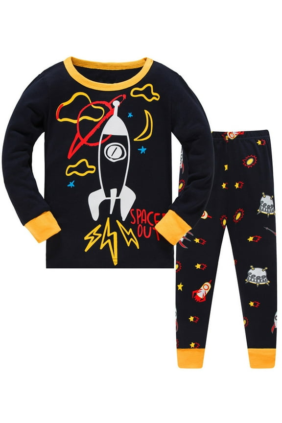 1-10 Year Boys' 2-Piece Pajamas Set Long Sleeve Sleepwear Pjs 100% Cotton For Kids and Toddler Boys - Rocket