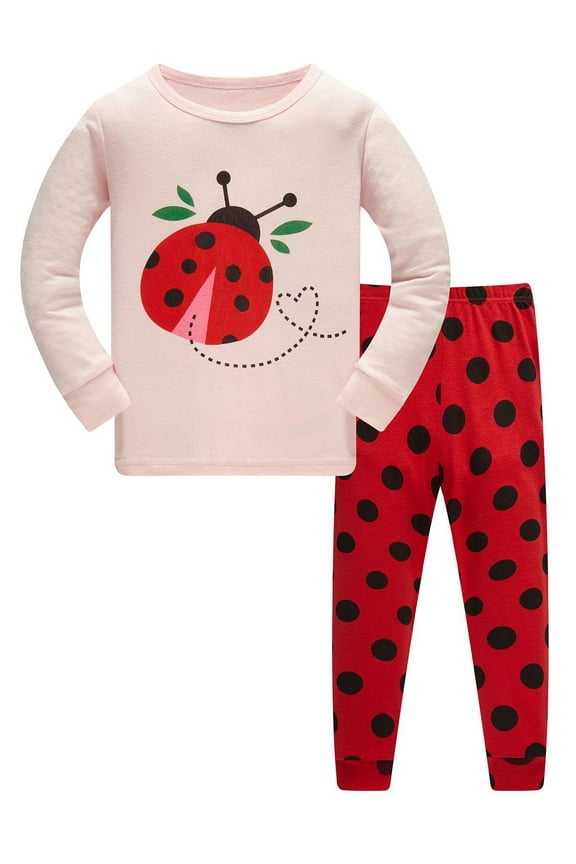 1-10 Year Girls' 2-Piece Pajamas Set Long Sleeve Sleepwear Pjs 100% Cotton For Kids and Toddler Girls - Ladybug