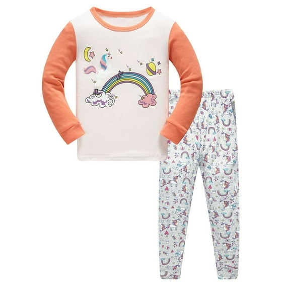WIBACKER 1-10 Year Girls' 2-Piece Pajamas Set Long Sleeve Sleepwear Pjs 100% Cotton For Kids and Toddler Girls - Unicorn