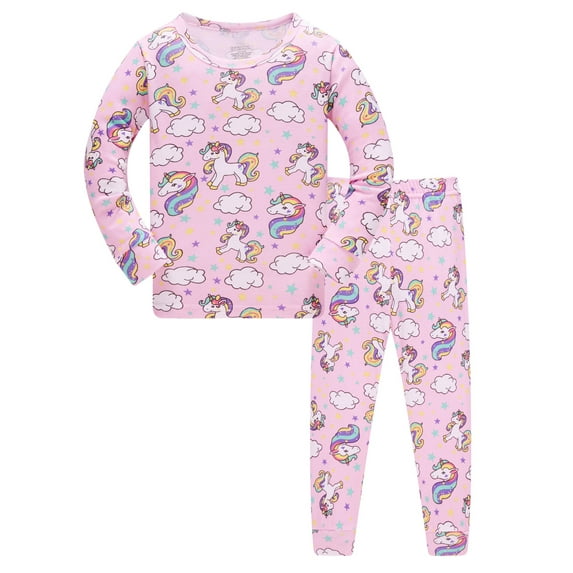 WIBACKER 1-10 Year Girls' 2-Piece Pajamas Set Long Sleeve Sleepwear Pjs 100% Cotton For Kids and Toddler Girls - Unicorn