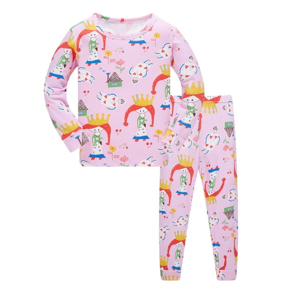 WIBACKER 1-10 Year Girls' 2-Piece Pajamas Set Long Sleeve Sleepwear Pjs 103% Cotton For Kids and Toddler Girls - Princess