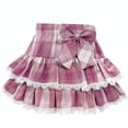 thumbnail image 1 of WIBACKER 1-12 Years Girls Plaid Ruffle Skirt with Lace Trim and Bow High Waist Toddler Kids Trendy Pleated Skirt, 1 of 6