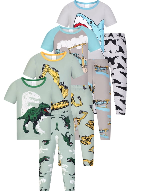 1-12Y Kids Boys Pajamas Set Little Boy Short Sleeve Tops and Pants 2 Piece Pjs Boys Sleepwear Dinosaur Jammies