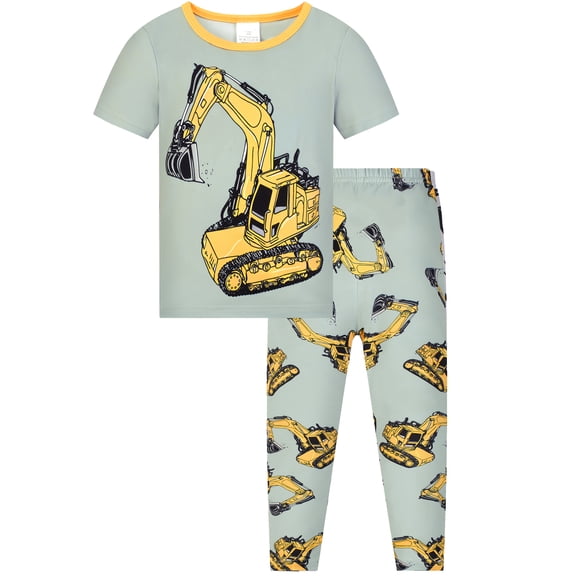 WIBACKER 1-12Y Kids Boys Pajamas Set Little Boy Short Sleeve Tops and Pants 2 Piece Pjs Boys Sleepwear Excavator Jammies