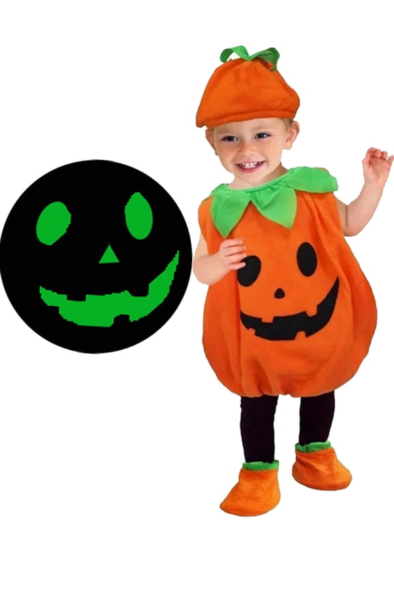 1-12Y Toddler Baby Boy Girls Glow In The Dark Halloween Pumpkin Costumes Kids Jumpsuit Hat Cospaly Party Outfits