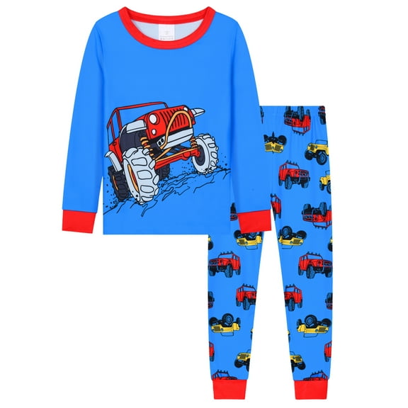WIBACKER 1-12Years Kids Boys Pajamas Set Toddler Boy Long Sleeve Tops and Pants 2 Piece Pjs Sleepwear Off-road Vehicle Jammies