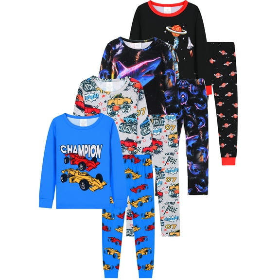 WIBACKER 1-12Years Kids Boys Pajamas Set Toddler Boy Long Sleeve Tops and Pants 2 Piece Pjs Sleepwear Sports Car Jammies