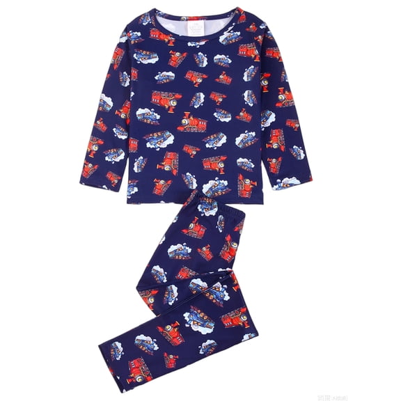 WIBACKER 1-12Years Kids Boys Pajamas Set Toddler Boy Long Sleeve Tops and Pants 2 Piece Pjs Sleepwear Steam Train Jammies
