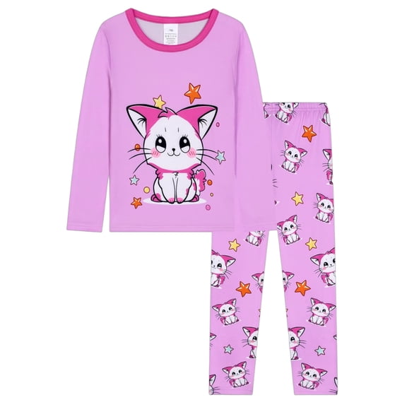 WIBACKER 1-12Years Kids Girls Pajamas Set Toddler Girl Long Sleeve Tops and Pants 2 Piece Pjs Sleepwear Kitten Jammies