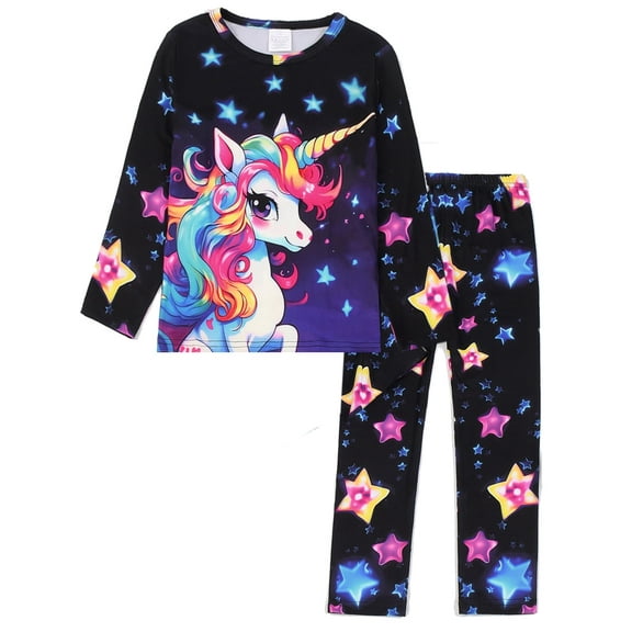 WIBACKER 1-12Years Kids Girls Pajamas Set Toddler Girl Long Sleeve Tops and Pants 2 Piece Pjs Sleepwear Unicorn Jammies