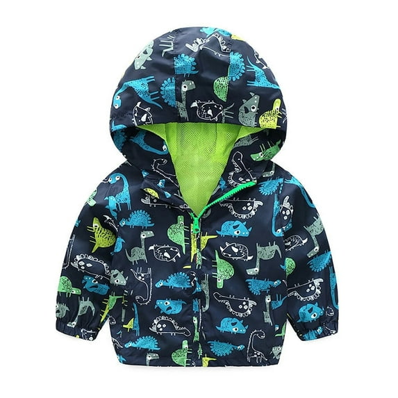 WIBACKER 2-6T Toddler Boys Thin Waterproof Hooded Jackets Mesh Lined Raincoats for Kids Windbreaker Dinosaur