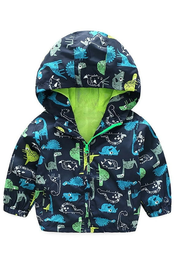 2-6T Toddler Boys Thin Waterproof Hooded Jackets Mesh Lined Raincoats for Kids Windbreaker Dinosaur