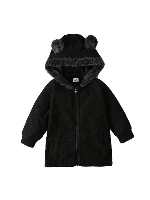 1-6T Baby Boys Fleece Jacket Kid Girls Zip Up Hoodies Fall Winter Bear Ear Coats Toddler Outerwear