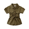 thumbnail image 1 of WIBACKER 1-6T Baby Girls Summer Short Sleeve Button Down Casual Jumpsuit Toddler Outfits-Green, 1-2T, 1 of 8