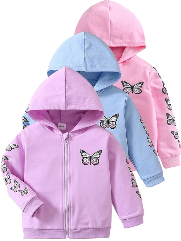1-6T Girls and Toddlers' Jacket Butterfly Full Zip Hoodie Kids Coat